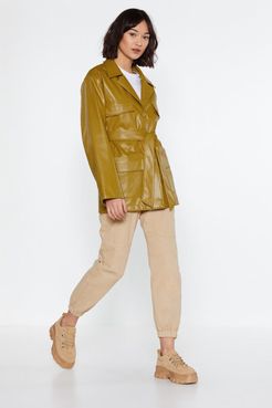 Faux Leather Longline Relaxed Belted Jacket - Lime