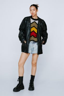 Faux Leather Relaxed Belted Jacket - Black