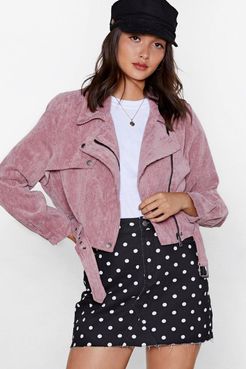 Corduroy Moto Jacket with Asymmetric Zip - Pink