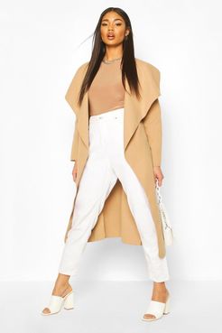 Belted Shawl Collar Coat - Beige - One Size