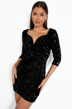 Sequin Bodycon Dress - Black - 4