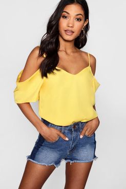 Woven Strappy Open Shoulder Top - Yellow - 4