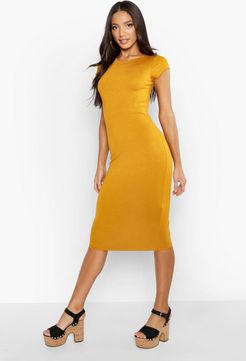 Cap Sleeve Jersey Bodycon Midi Dress - Yellow - 4