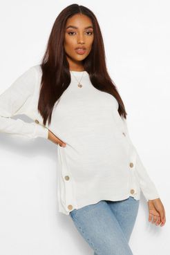 Maternity Button Side Nursing Sweater - White - S