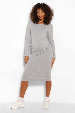 Maternity Long Sleeve Midi Bodycon Dress - Grey - 4