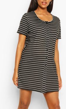 Maternity Stripe Button Front Nightgown - Black - 4