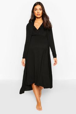 Maternity Nursing Nightgown & Robe Set - Black - 4