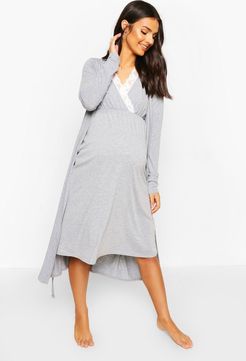 Maternity Nursing Nightgown & Robe Set - Grey - 6