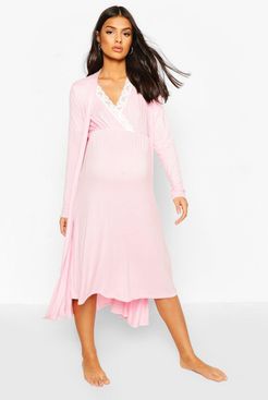 Maternity Nursing Nightgown & Robe Set - Pink - 6