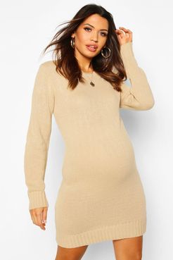 Maternity Crew Neck Sweater Dress - Beige - S