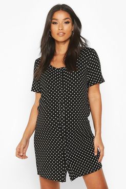 Maternity Polka Dot Button Front Nightgown - Black - 6