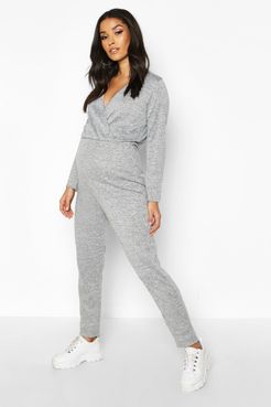 Maternity Wrap Lounge Jumpsuit - Grey - 6
