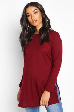 Maternity Side Split Rib Sweater - Red - 6