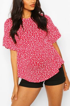 Maternity Ditsy Floral Smock Top - Red - 4