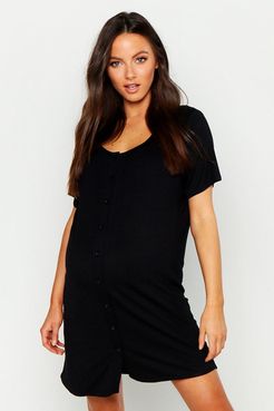 Maternity Button Front Nightgown - Black - 4