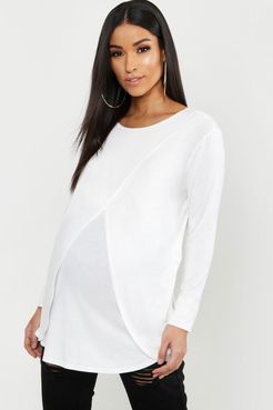 Maternity Long Sleeved Nursing Top - White - 8