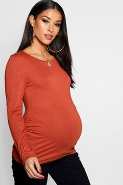 Maternity Long Sleeve Ruched T Shirt - Orange - 8