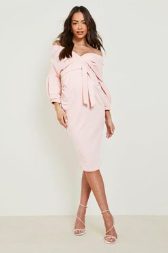 Maternity Off The Shoulder Wrap Midi Dress - Pink - 4