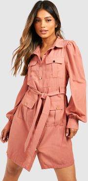 Utility Pocket Detail Shirt Dress - Pink - 6