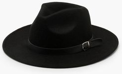 Fedora Hat With Buckle Trim - Black - One Size