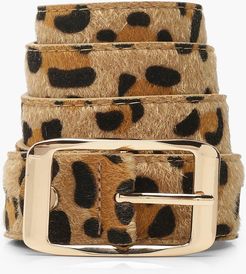 Leopard Belt With Gold Buckle - Brown - One Size