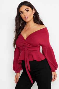 Bell Sleeve Wrap Over Top - Red - 6