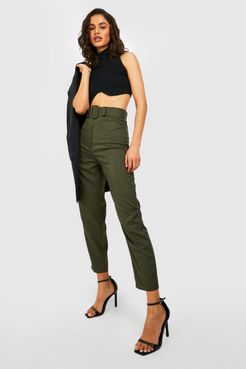 Wide Buckle Belt Straight Tapered Pants - Green - 2