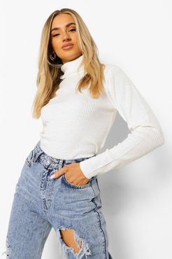 Ribbed Turtle Neck Sweater - White - S