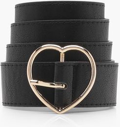 Heart Buckle Boyfriend Belt - Black - One Size