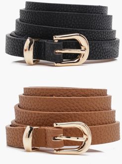 Skinny Belts 2 Pack - Brown - One Size