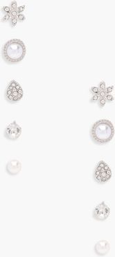 Eva Pearl And Diamante Studs 5 Pack - Grey - One Size