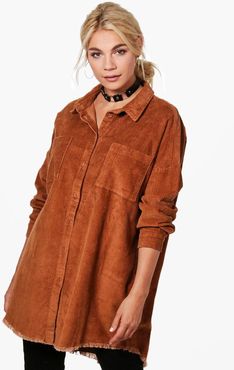 Raw Edge Oversized Cord Shirt - Beige - 2