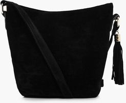 Suedette Bucket Cross Body Bag - Black - One Size