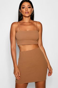 Strappy Crop And Mini Skirt Two-Piece Set - Beige - 2