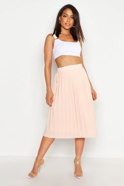 Crepe Pleated Midi Skirt - Beige - 4