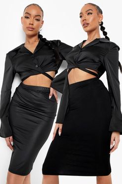 2 Pack Faux Leather And Jersey Midi Skirt - Black - 2