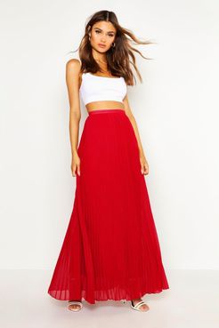 Chiffon Pleated Maxi Skirt - Red - 4