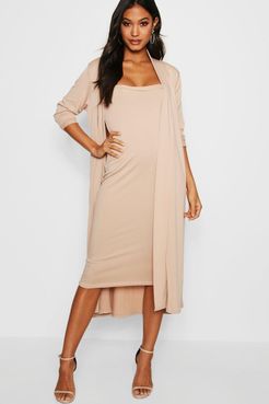 Bandeau Dress And Duster Two-Piece Set - Beige - 4