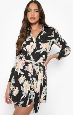 Floral Shirt Dress - Black - 4