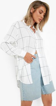 Large Flannel Oversized Shirt - White - M