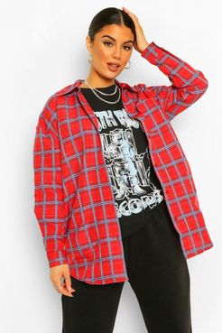 Green Oversized Flannel Shirt - Red - 6