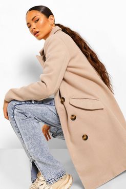 Double Breasted Tailored Wool Look Coat - Beige - 4
