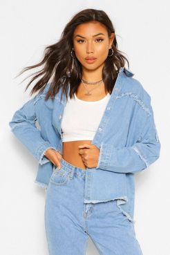 Denim Outer Seam Detail Oversized Shirt - Blue - S/M