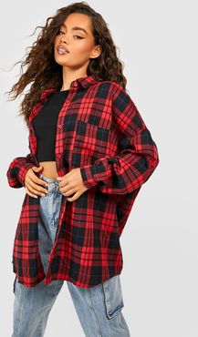 Black Oversized Flannel Shirt - Red - 6