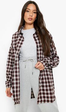 Oversized Flannel Shirt - Red - 4