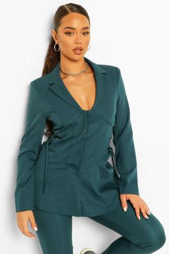 Tailored Corset Waist Detail Blazer - Green - 6