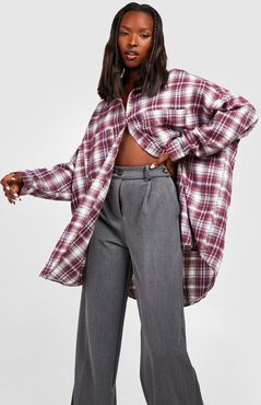 Oversized Flannel Shirt - Red - 2