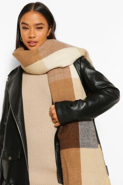 Colour Block Panelled Oversized Scarf - Beige - One Size