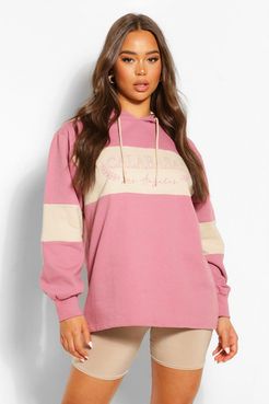 Slogan Oversized Colourblock Hoody - Pink - 2