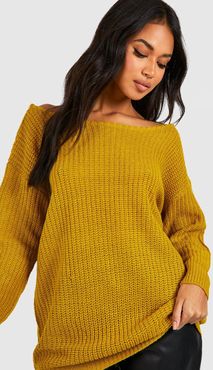 Slash Neck Sweater - Green - L